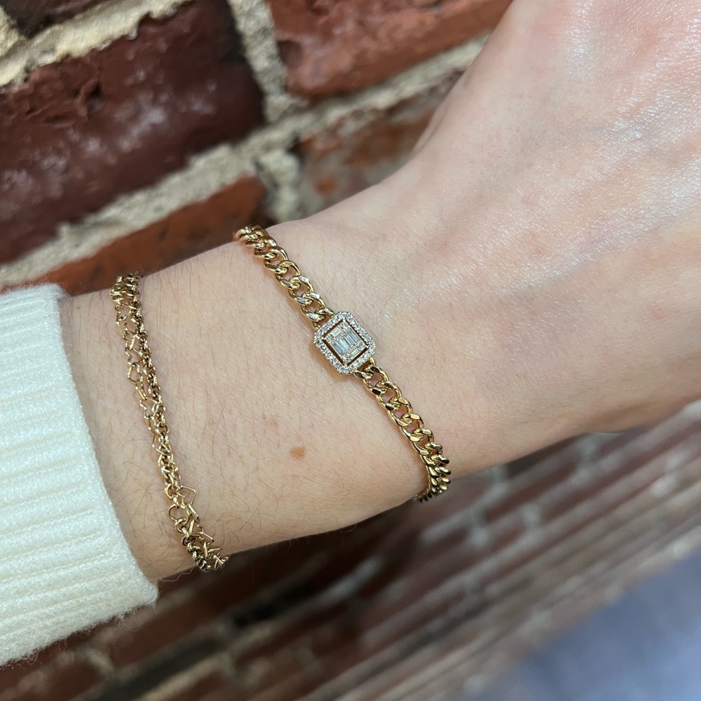 Lightly Worn 14kt Yellow Gold Curb Chain & Diamond Bracelet